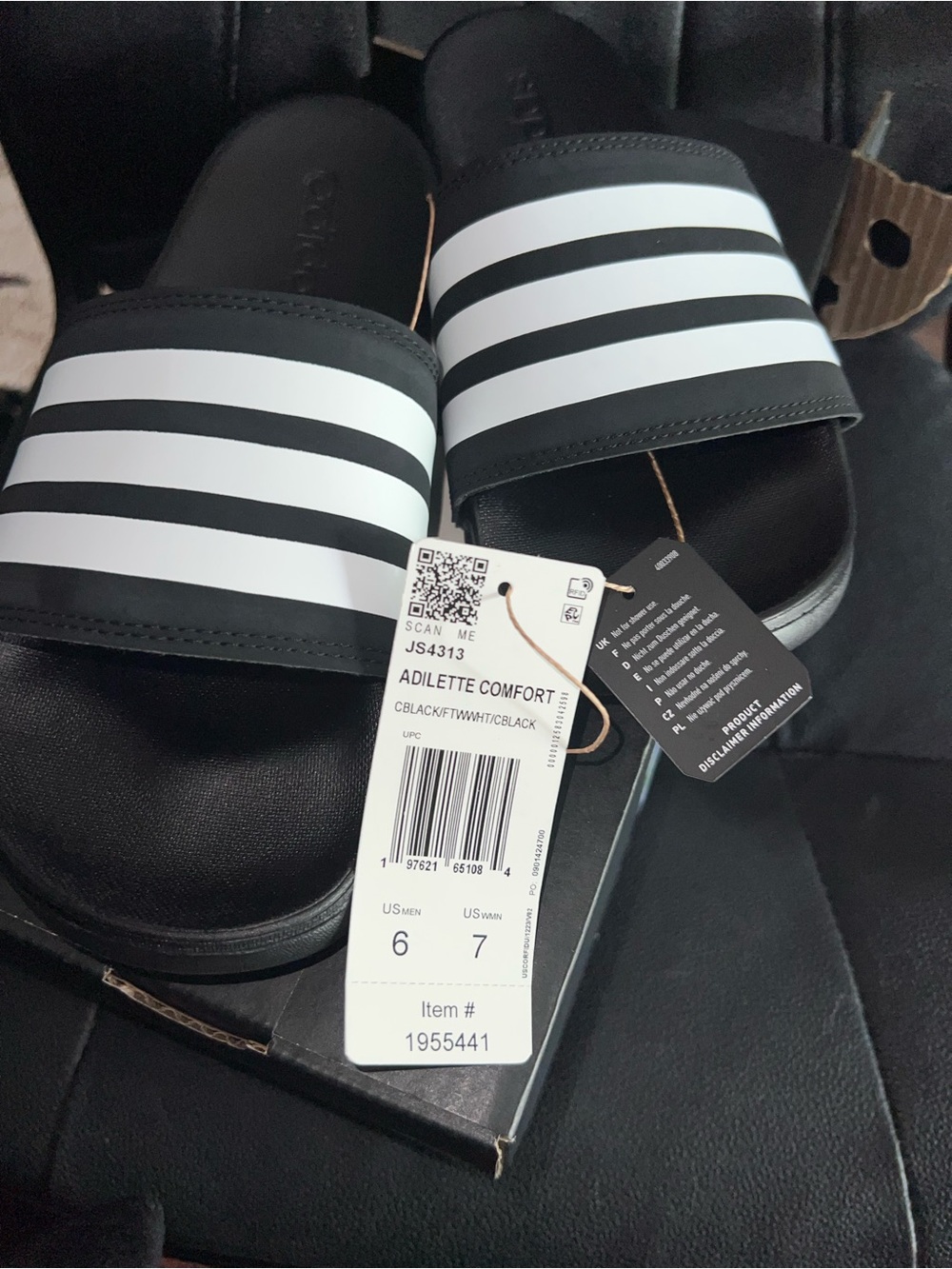 adidas unisex Black & White Slide Sandals